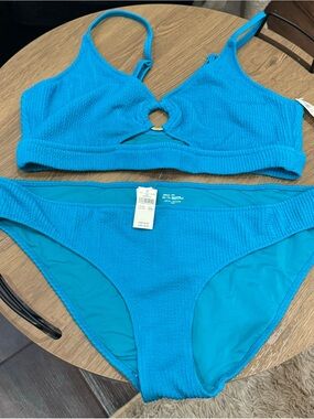XXL aerie Turquoise Ring-Front Textured Bikini Set - discontinued